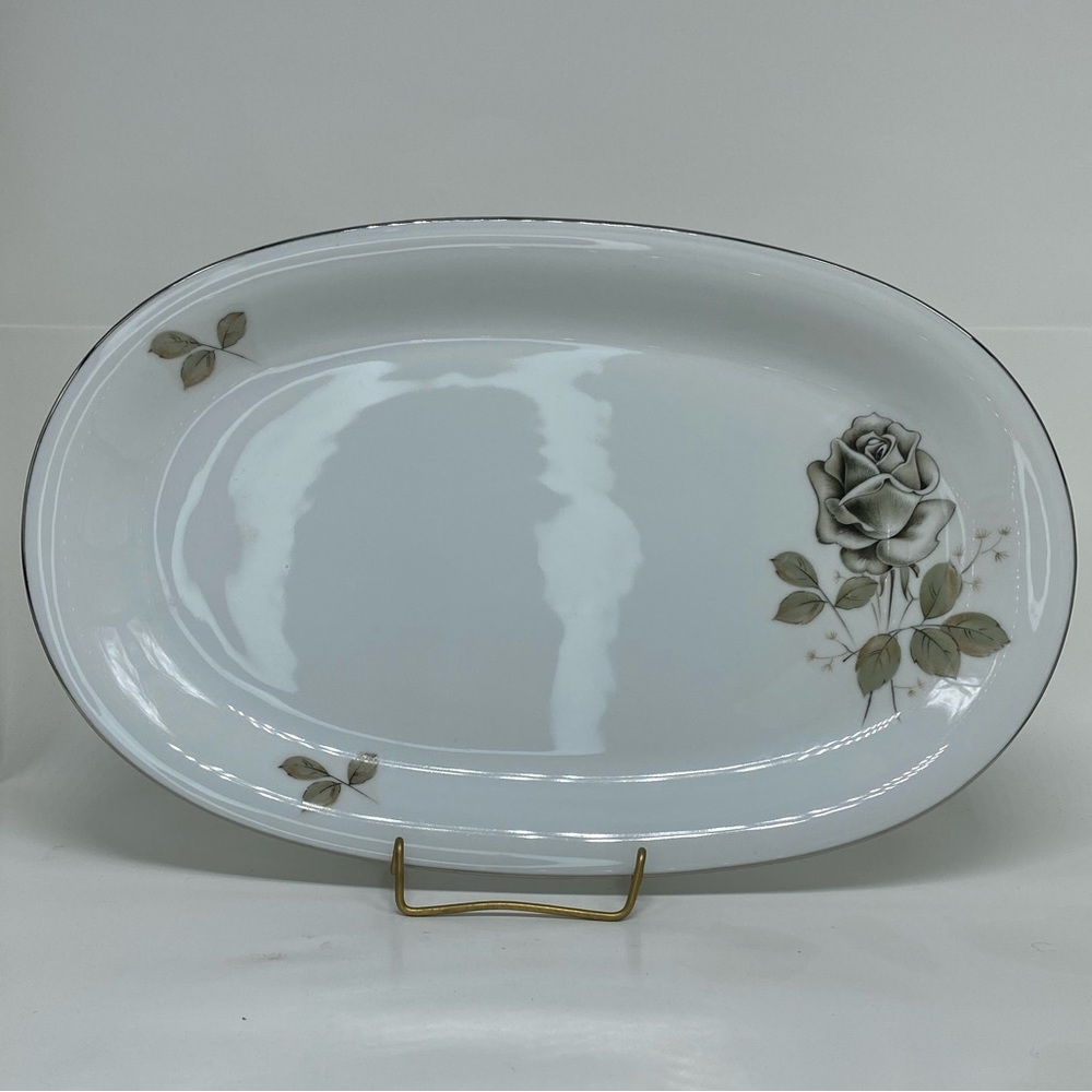 Winterling Roslau Bavaria Germany Serving Tray 13” X 8” Silver Rim Rose